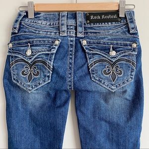 Rock Revival Sasha Straight Blue Jeans Womens Size 24 X 31.5 Flap Pockets